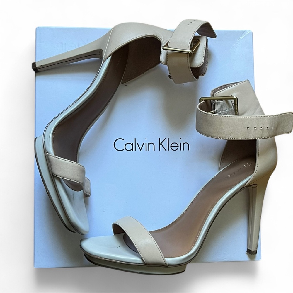 Calvin Klein Women's Cream Ankle Strap Heels